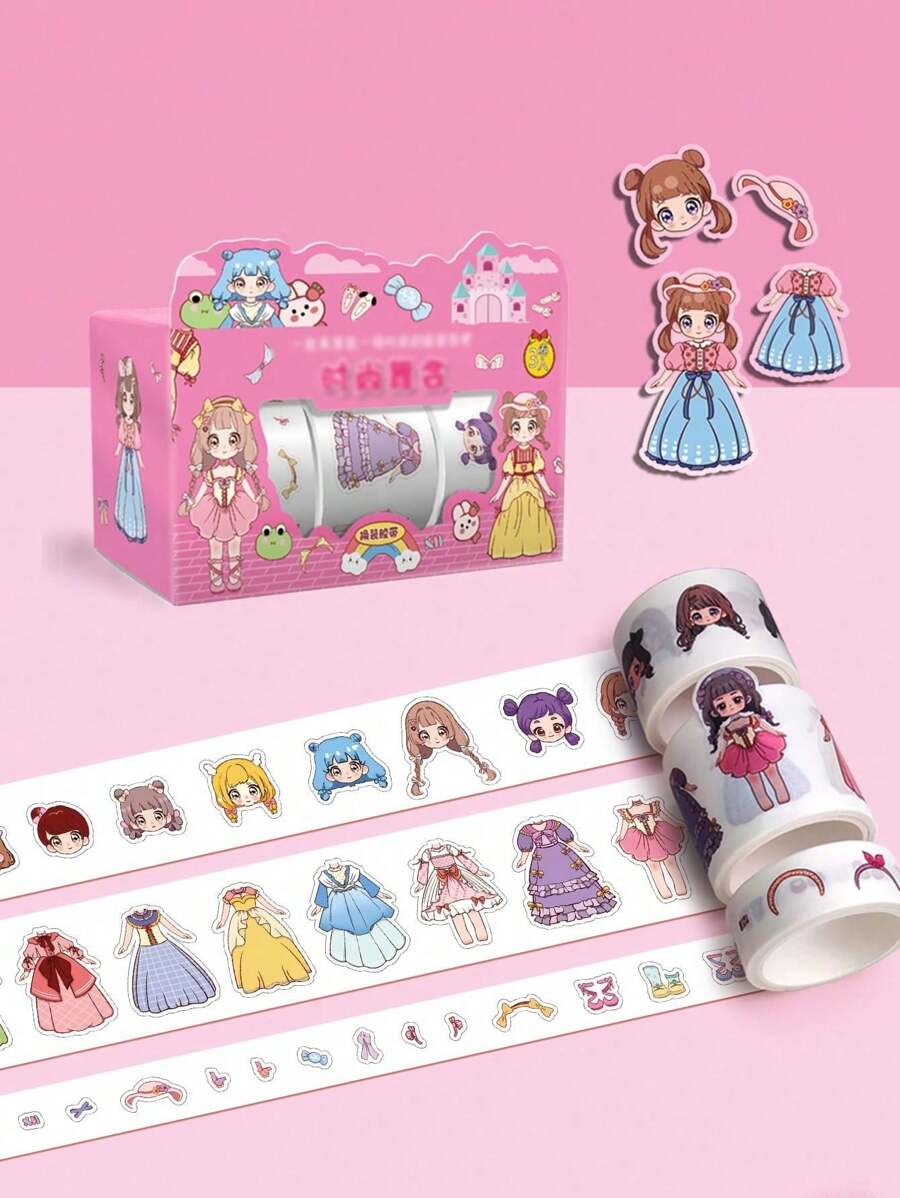 1 Box, 3 Rolls Dress-Up Stickers For Girls, DIY Decor Stickers, Cartoon Character Costume Stickers, Fashion Party,School Supplies,Back To School