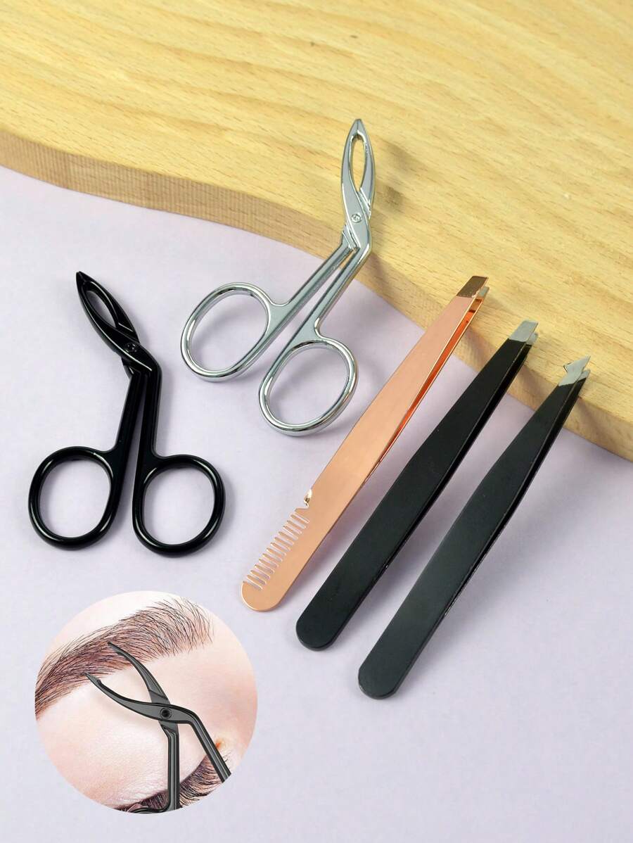 New Stainless Steel Multi-Function Curved Eyebrow Tweezers, Scissor Tweezers Facial Hair Eyebrow Removal Tool, 2/3pcs Set Suitable For Men And Women