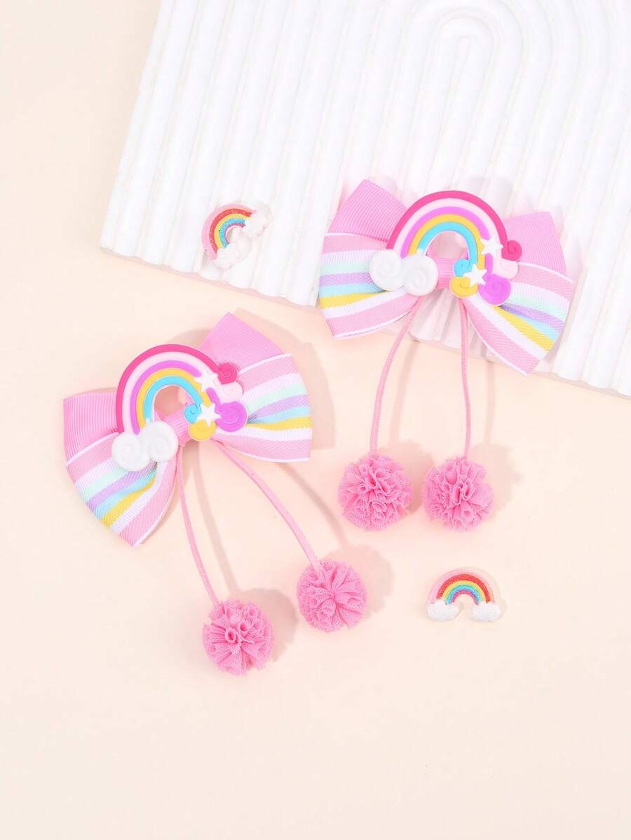 2 Stück Regenbogen Haarbögen für Frauen Mädchen, Regenbogen Streifen Grosgrainband Bögen mit Alligatorclips, Pompon Quaste, süße bunte Quasten Haarbögen, Haarspangen, Urlaubsgeschenke, Haaraccessoires, Klammern für Frauen