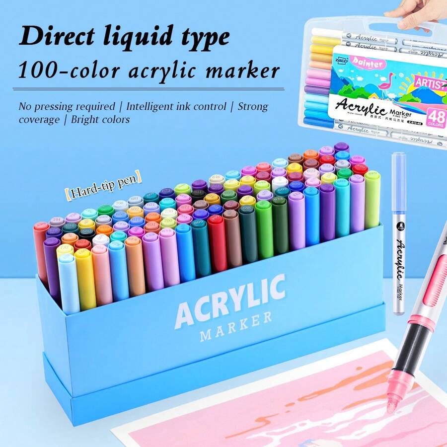 Set da 12/24/36/48/60/84 pennarelli acrilici liquidi morbidi a colori, adatti per studenti e artisti, ideali per dipingere a mano su scarpe, t-shirt, resistenti all'acqua, con ampia capacità per riempire colori e acquerellare, un ottimo regalo per Natale e per il ritorno a scuola