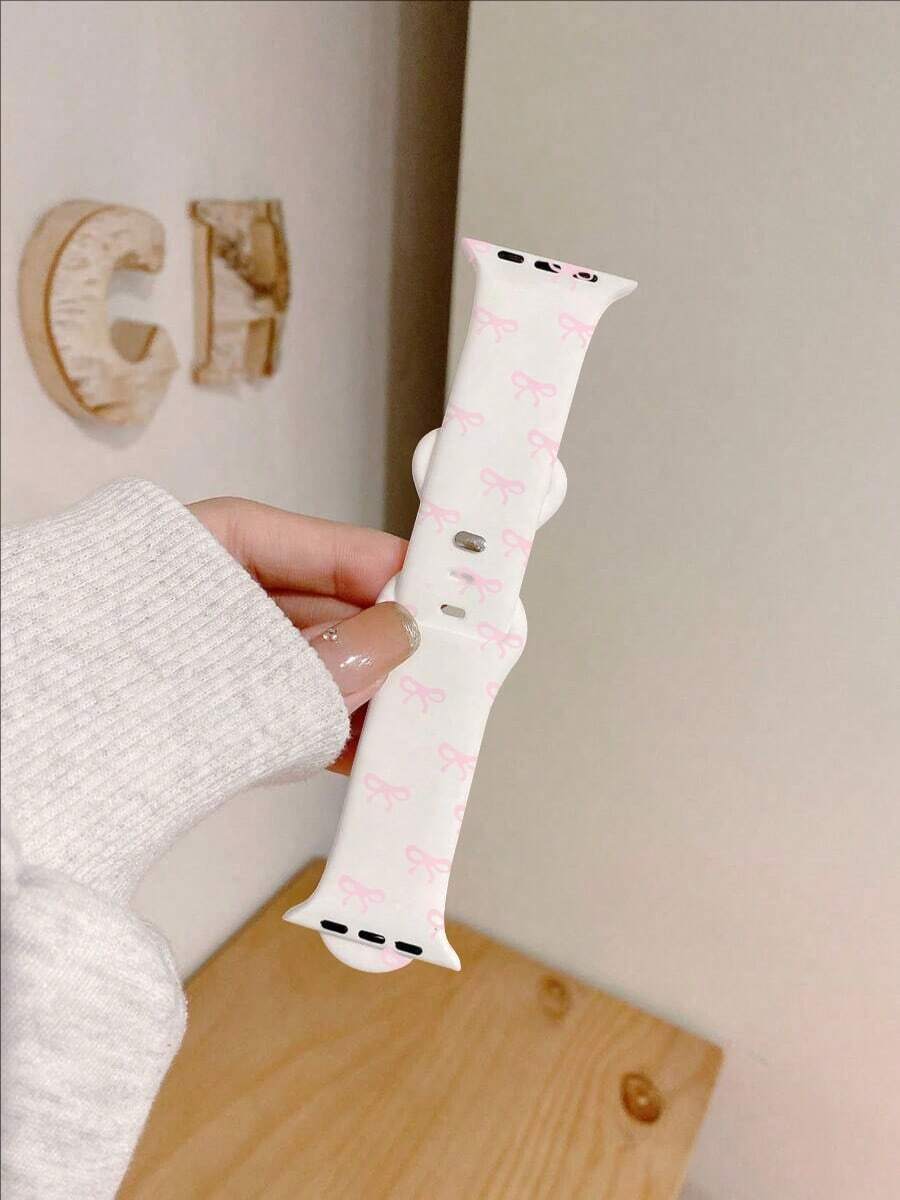 Suitable For Girls To Wear Pink Bow Printed Watch Replacement Strap, Compatible With Apple, Suitable For Apple Watch Ultra/SE/8/7/6/5/4/3/2/1/S10,38/40/41/42/44/45/49mm
