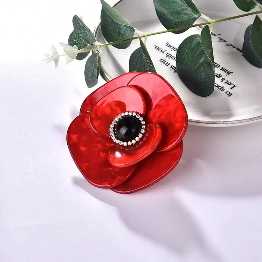 1 Stück sommerliche acryl rote Blumen Brosche, Kristall Perle Brosche Pin für Schal, Taschen Accessoires