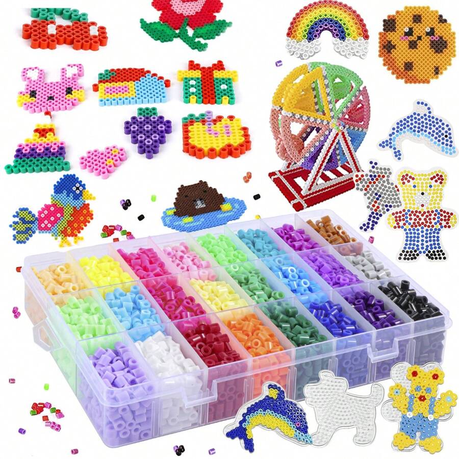 5000 Stück 5mm Bügelperlen DIY Set, 24 Farben Vergoldete Pixel Art Perlen, 3D Puzzle Schmuckbasteln Handgemachtes Geschenk Bügelperlen Set