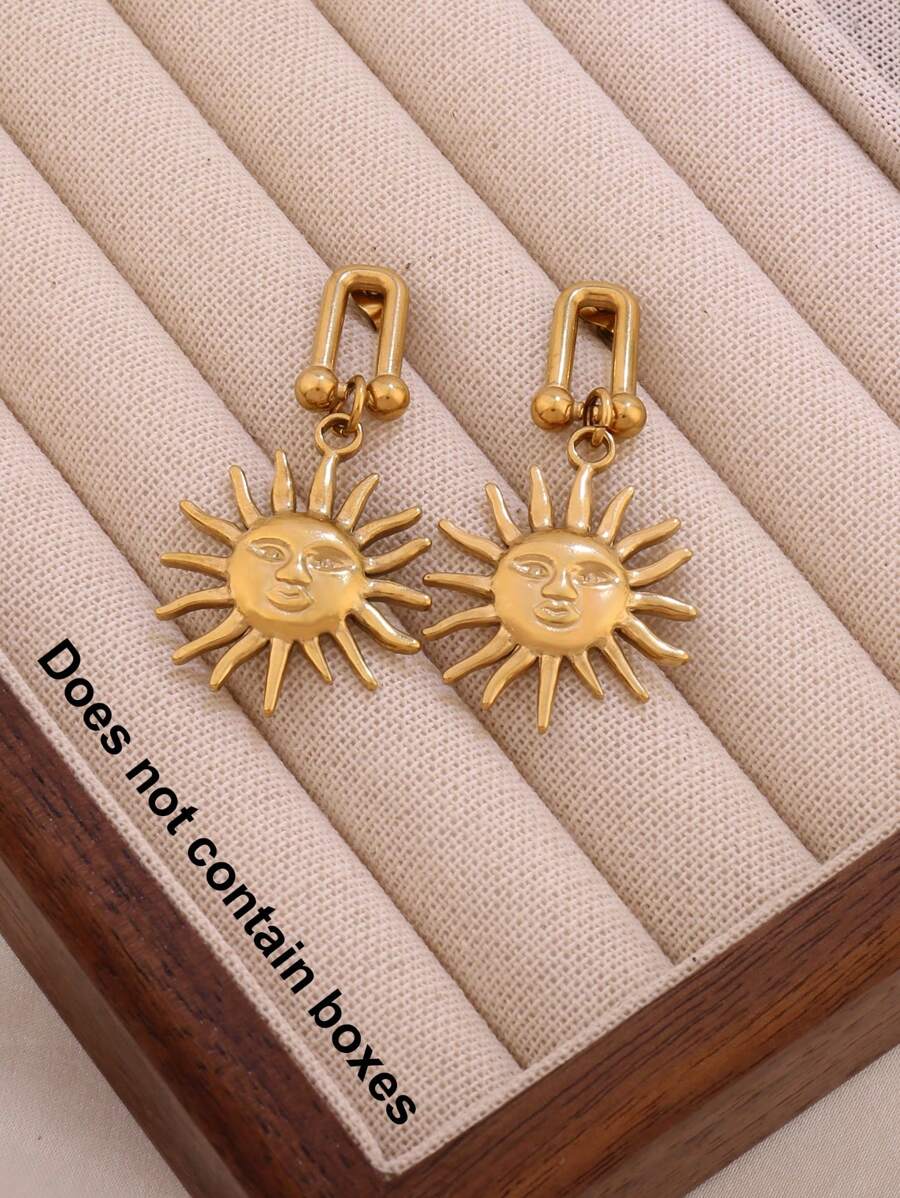 1 Paar 18 Karat vergoldete Edelstahl Vintage goldfarben U-förmige Sonnen Anhänger Ohrringe Schmuck Geschenke geometrische Sonnenstrahl Ohrstecker zum täglichen Tragen für Frauen