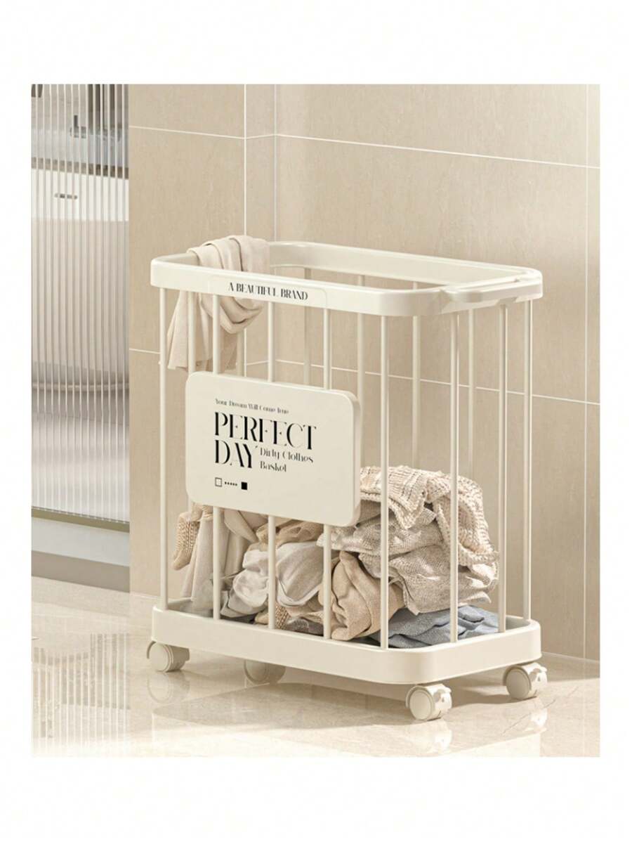 1pc Plastic High-End Movable Laundry Basket, Clothes Storage Holder, Home Use Yoga Mat Organizer, Bathroom Garment Rack