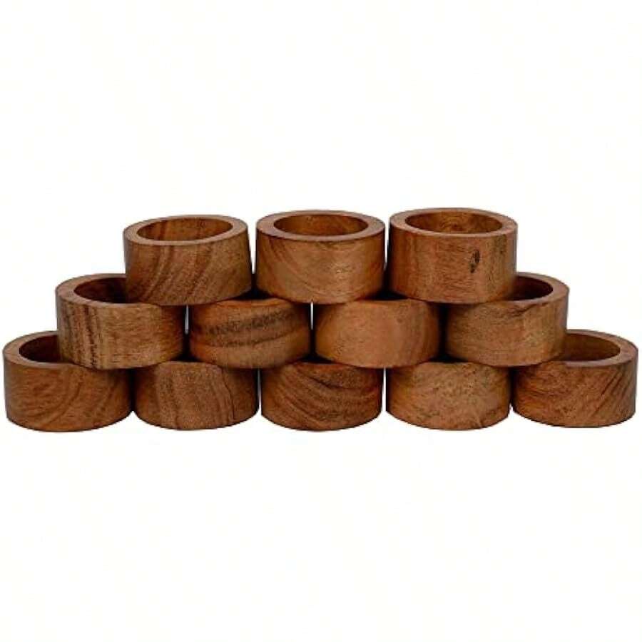 SHEIN X Heather Rae SAMHITA Handmade Acacia Wood Napkin Ring Set Of 12 For Dining Anniversary Birthday Christmas Napkin Ring For Home And Kitchen Decor