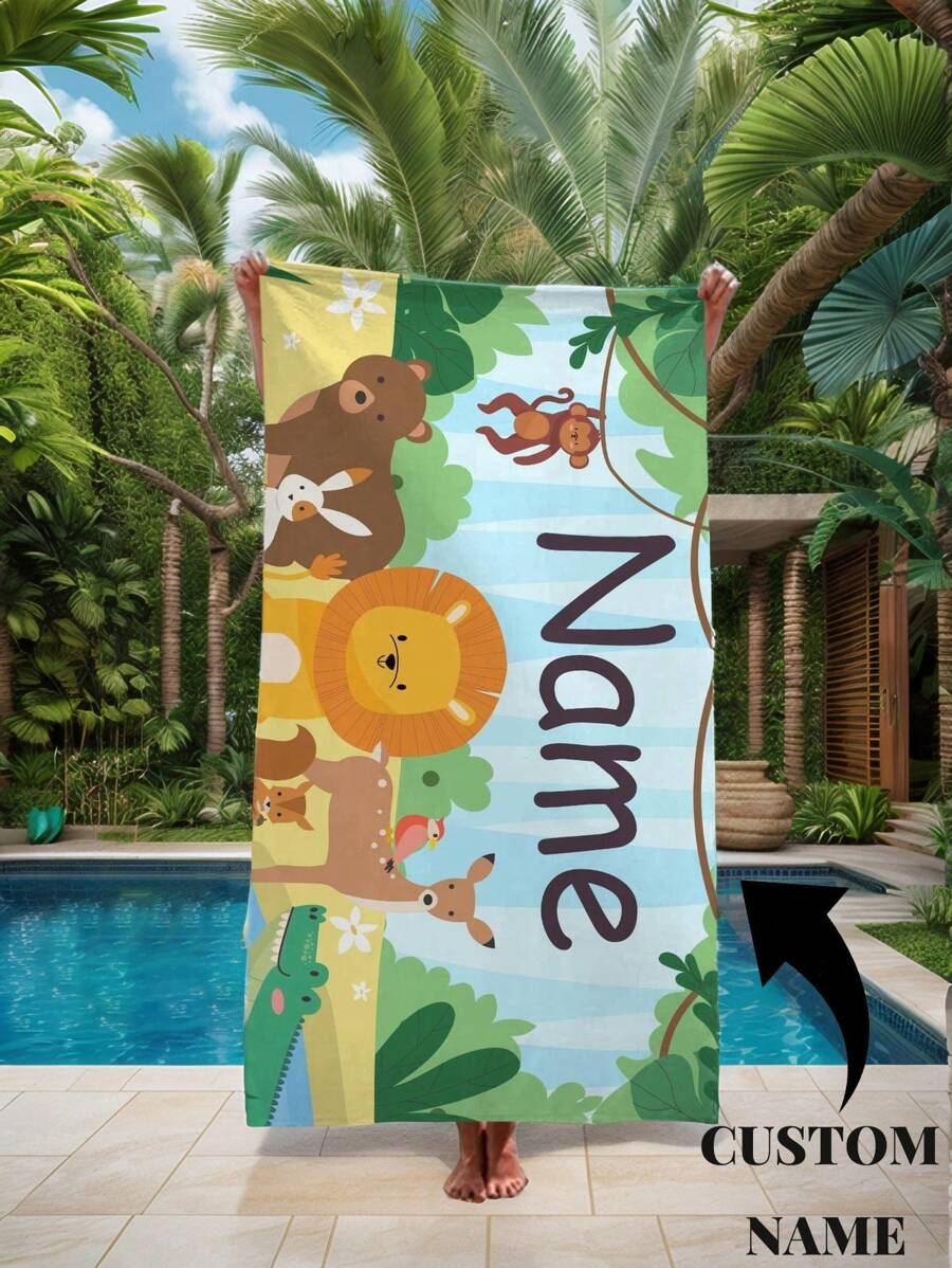 1 Stück personalisierbar Strandtuch, erhältlich in verschiedenen Schriftarten und Farben, Dschungeltier Muster, ultra-weiche Mikrofaser, schnelltrocknend und saugfähig, geeignet für Pool, Badezimmer, Strand, tolles personalisiertes Geschenk für Frauen, Männer, Jugendliche, Mädchen, ideal für Ostern, Muttertag, Geburtstag, Jahrestag