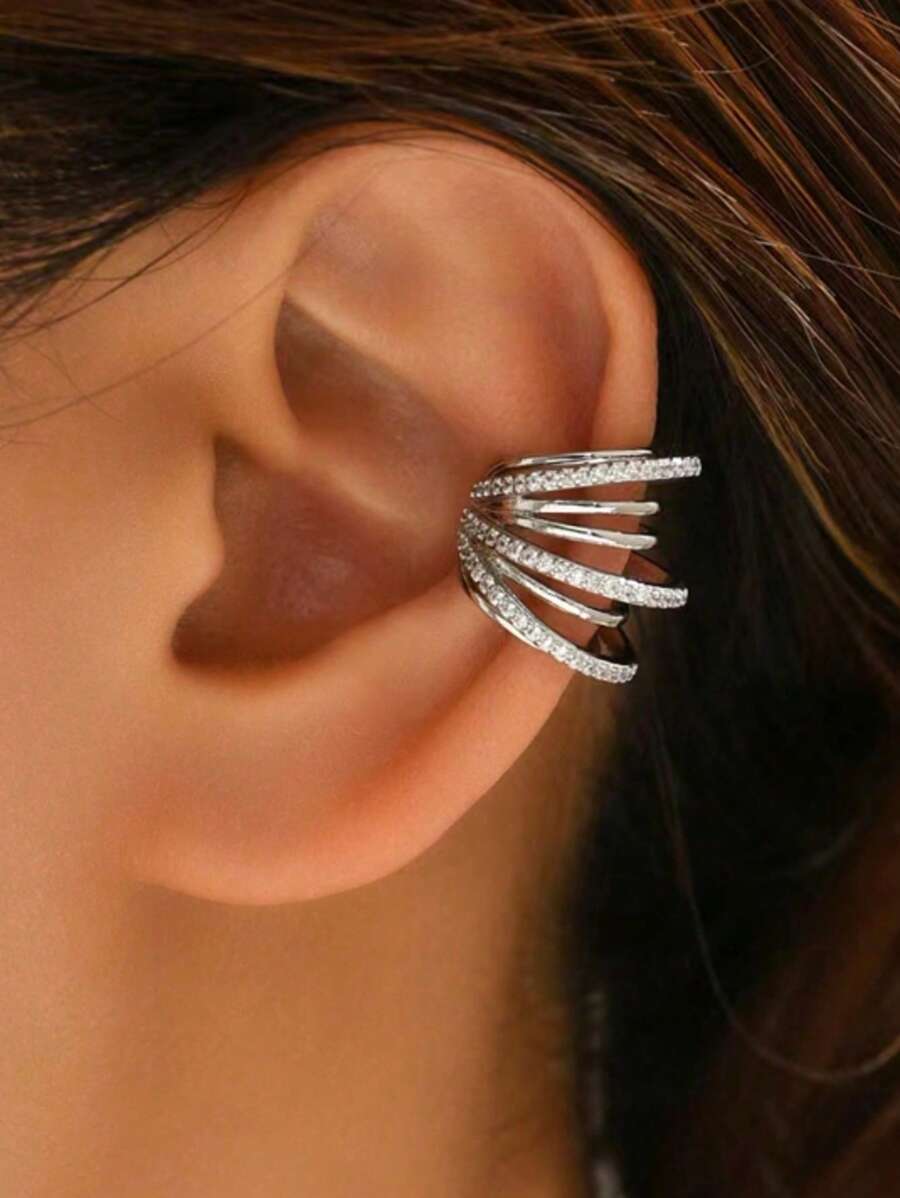 1 Stück modischer mehrschichtiger kubischer Zirkonia Retro einzigartiger C-förmiger Knorpelohrringe Kupferschmuck für Frauen