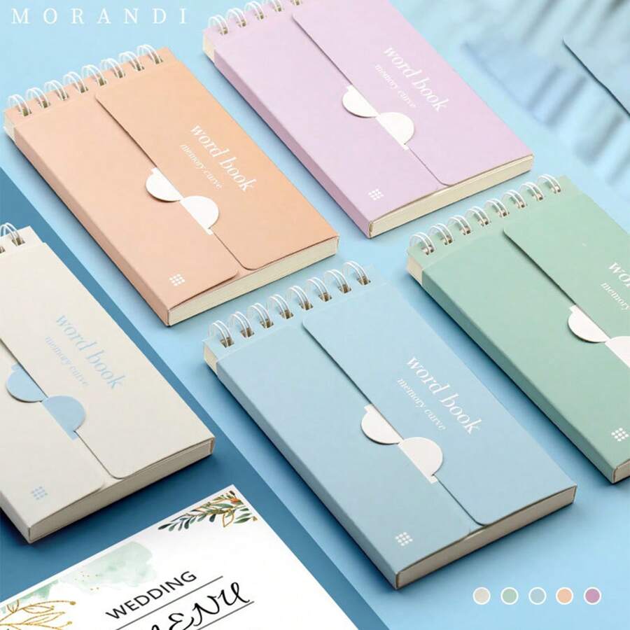 1 pezzo/ (1+4) Set Diario creativo con parole a curva di memoria, strumento di apprendimento vocaboli per studenti con panello parole, taccuino piccolo portatile, doppia copertina, carta spessa senza sbavature, blocco notes tascabile, planner, diario