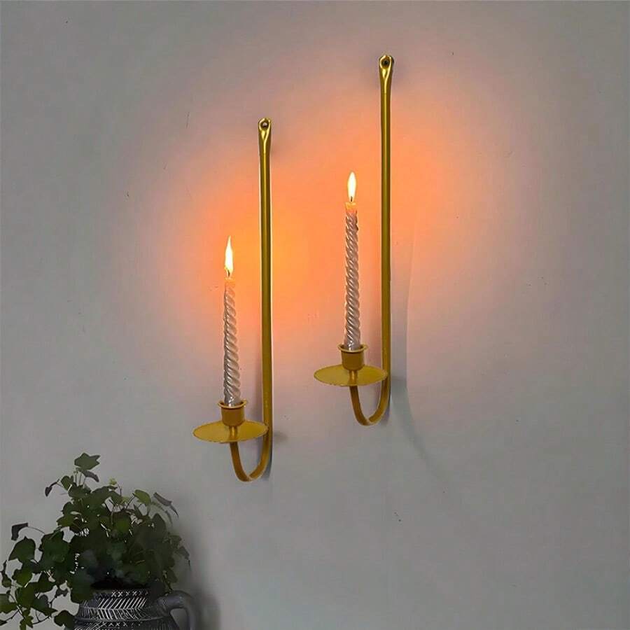2 pièces Supports de bougie muraux en métal moderne, parfaits pour le salon, le style fermier, la décoration de la cheminée, idéaux pour Halloween, Noël et plus, décoration de Noël, décoration d'intérieur