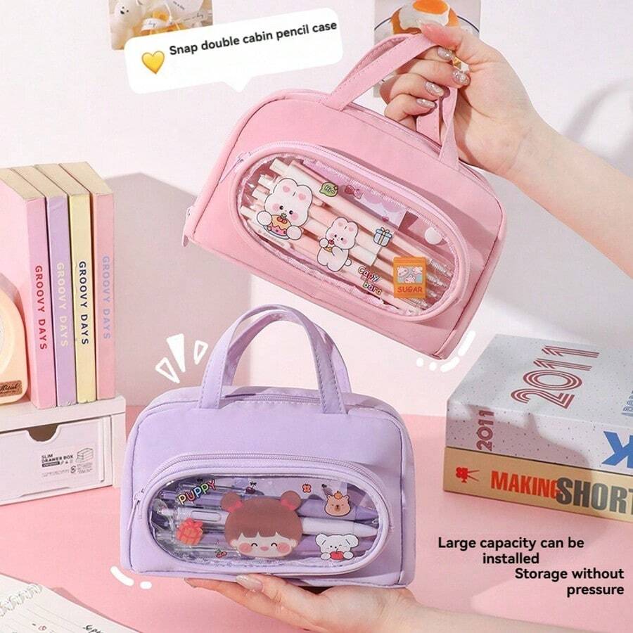 2pcs/Set Back To School Pencil Case, Large Capacity Pencil Bag, Student Stationery Organizer, Multi-Functional Cosmetic Bag, Blank Student Storage Pouch, Minimalist Handbag,Pencil Pouch,School Bag
