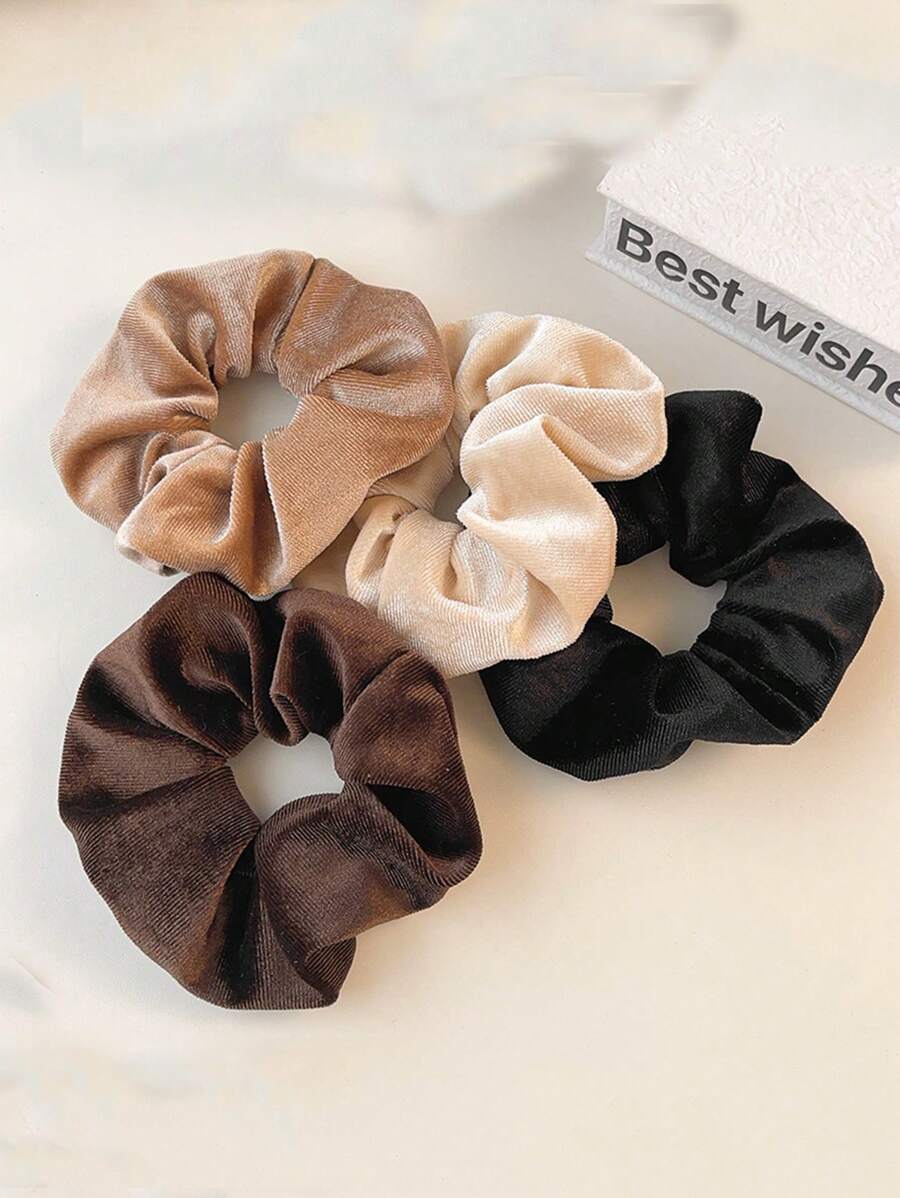 4pcs/1pc Women Solid Color Simple Fashion Velvet Large Scrunchies, Vintage American Style Hair Ties Suitable For Daily Wear, Commuting, School, Gathering, Party, Holiday Gifts/Showering, Washing Hair Usescrunchy Hair Ties