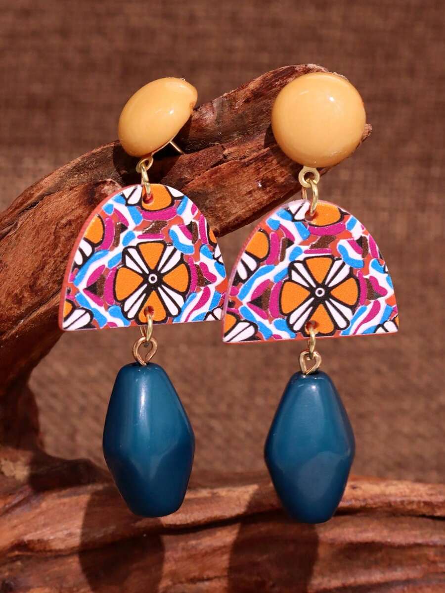 1pc Fashionable Retro Baroque Style Bicolor Stud Earrings, Minimalist Elegant Versatile Jewelry For Women