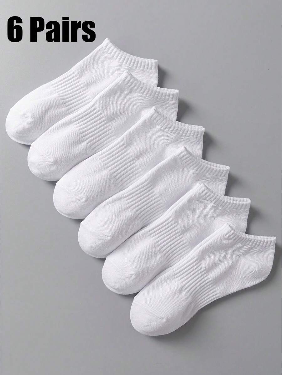 6 Pairs White Thin Ankle Socks, Simple Casual Breathable Comfortable For Men & Women, Suitable For Summer, Daily,Home, Travel, Business