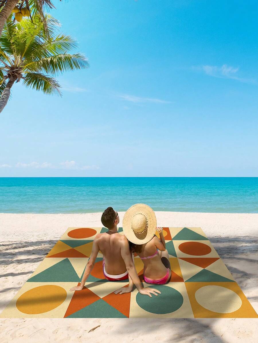 1set Anti-Sand Beach Mat Set Including Beach Mat, Hooks, Carrying Bag, Beach Stakes, Suitable For Beach, Camping And Picnic