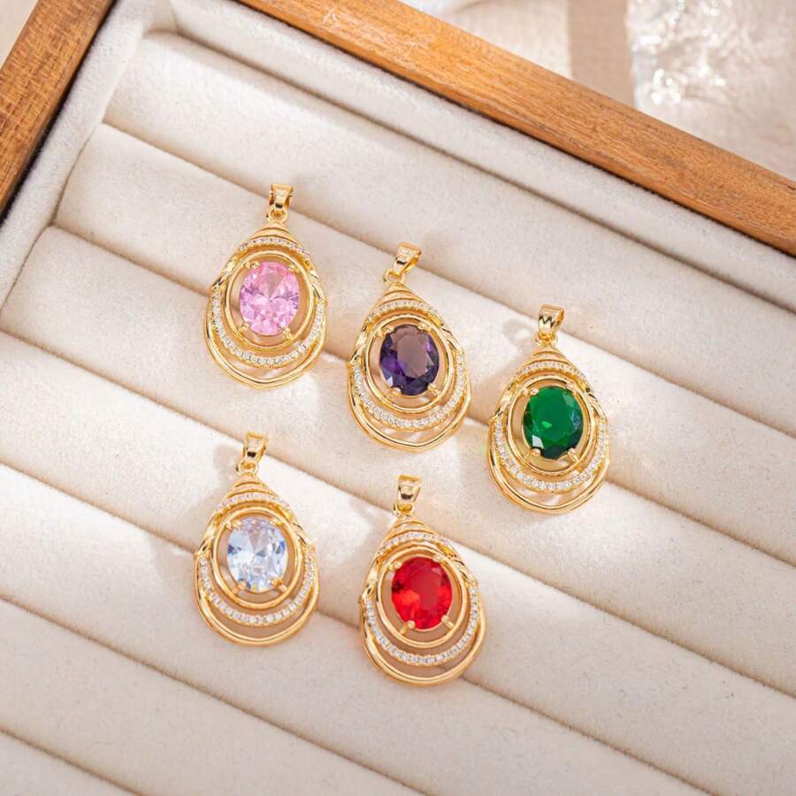 2pcs Luxury Copper Inlaid Zirconia Crystal Hollow Water Drop Pendant, DIY Jewelry Accessories, Materials For Bracelet, Necklace, Earrings, Key Chain