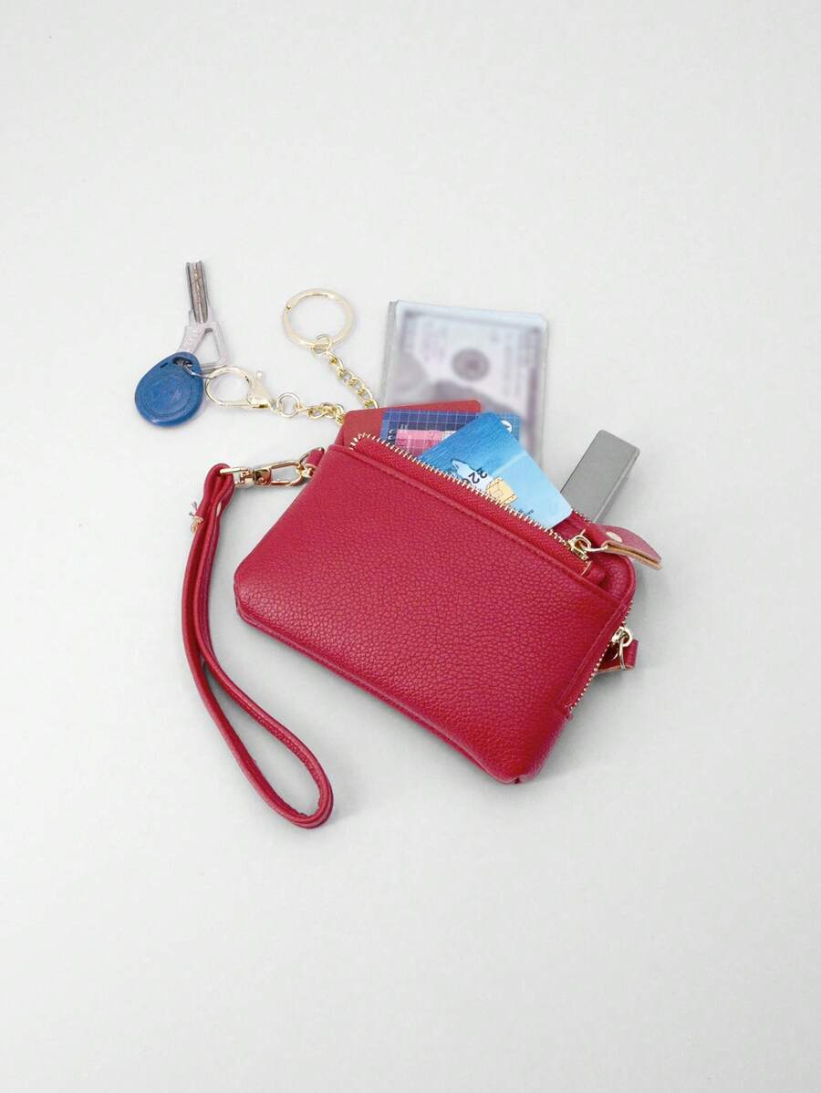 Mini Leather Coin Purse With Keychain Fashion Multi-Zipper Wristlet Wallet Portable Card Holder For Women Wallet Mini Wallet Purse Wallet Coin Wallet Travel Wallet
