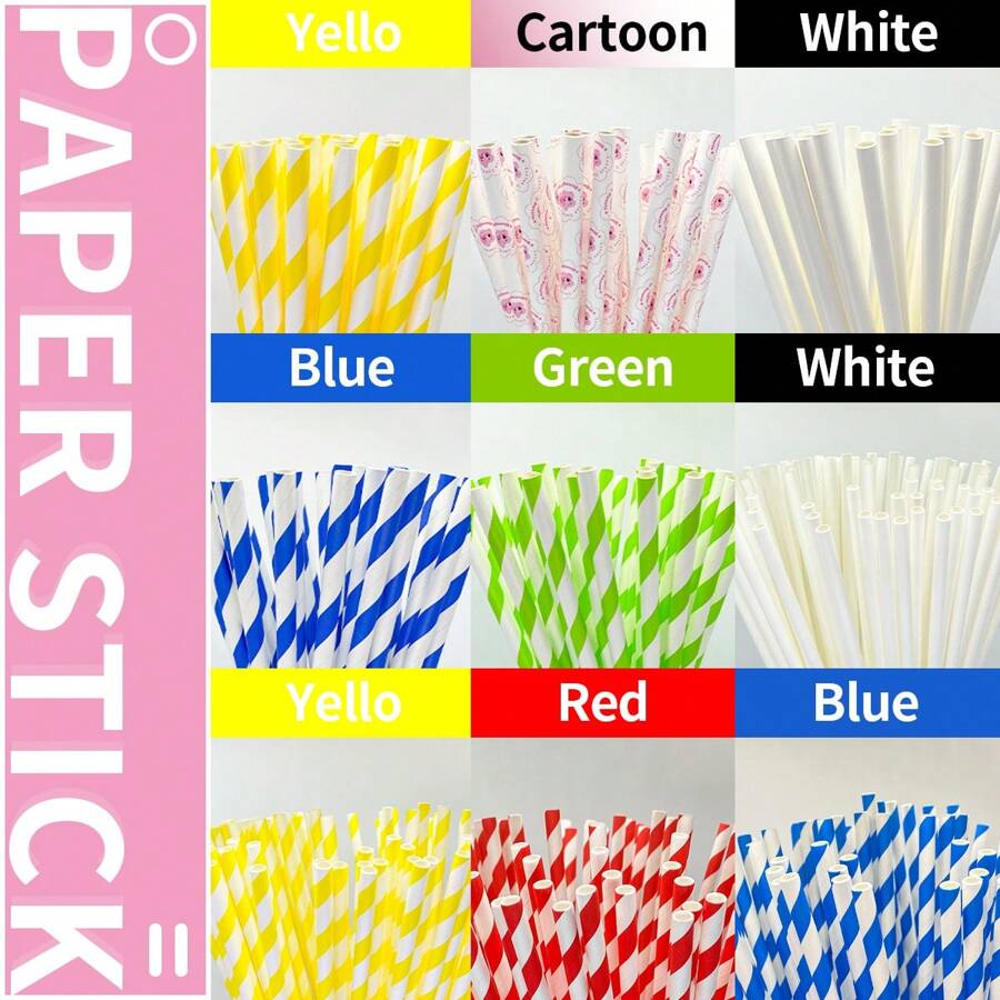 100 pièces/50 pièces Bâtonnets en papier de coton à rayures blanches/multicolores jetables, outils/accessoires pour la fabrication de barbe à papa, convient pour les festivals, les événements, les carnavals, la fabrication de bonbons