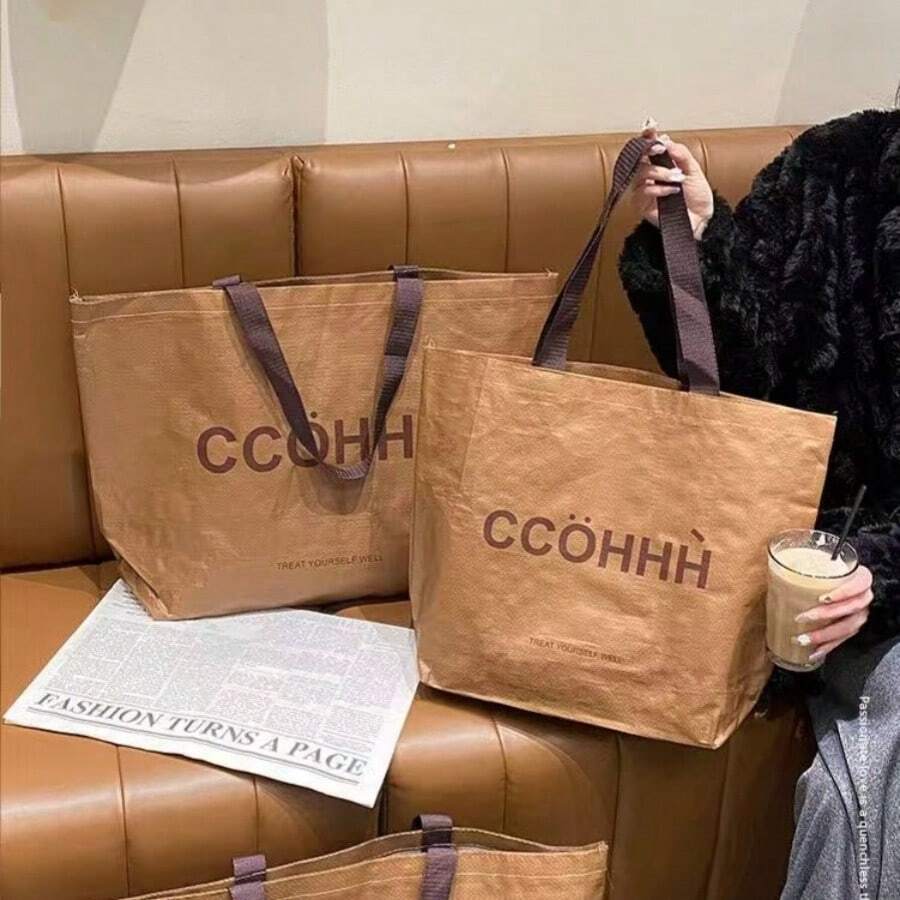 1pc/Clothing Store Handbag Women's Professional Packaging Shoulder Back Woven Bag Premium Shopping Packaging Gift Bag
