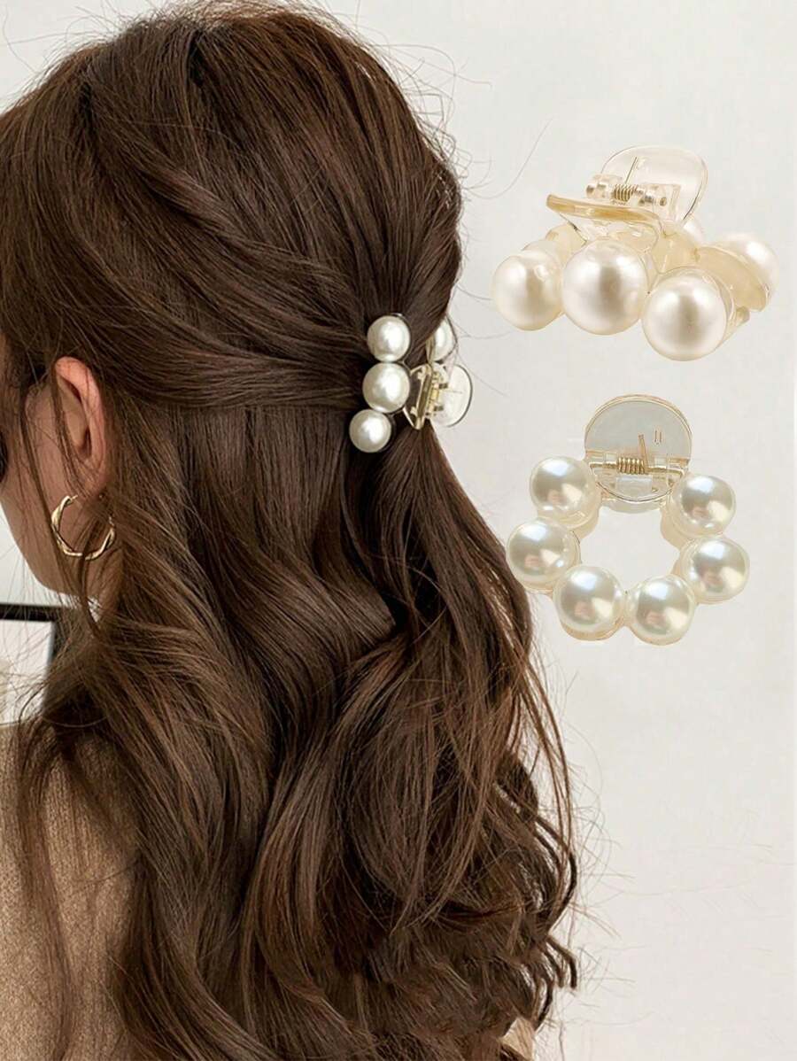 2 pezzi di eleganti fermagli per capelli in stile vintage con perle, per donne, accessori per capelli semplici e di stile, versatili, adatti per frangia o chignon, fermagli per capelli, molletta per capelli