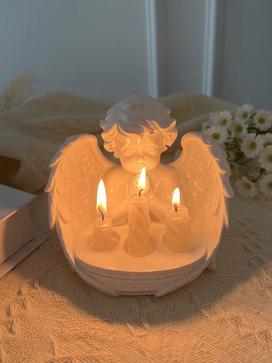 1pc Resin Angel Cross Candlestick Holder, Home Decor For Living Room, Bedroom, Office Desk, Dining Room Candle Light Ambiance Ornament (Candle Not Included)