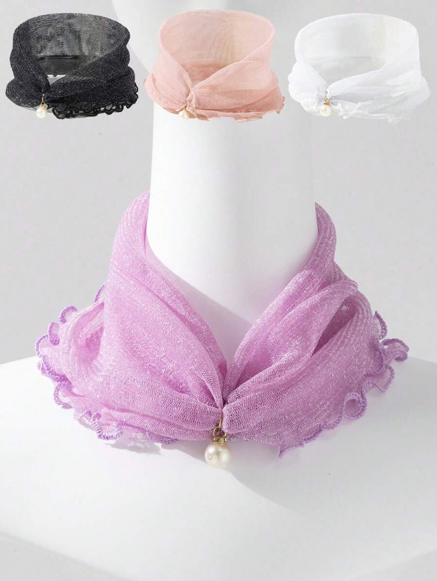 1 pièce Écharpe décorative en filet élastique de couleur unie avec perles pour femmes