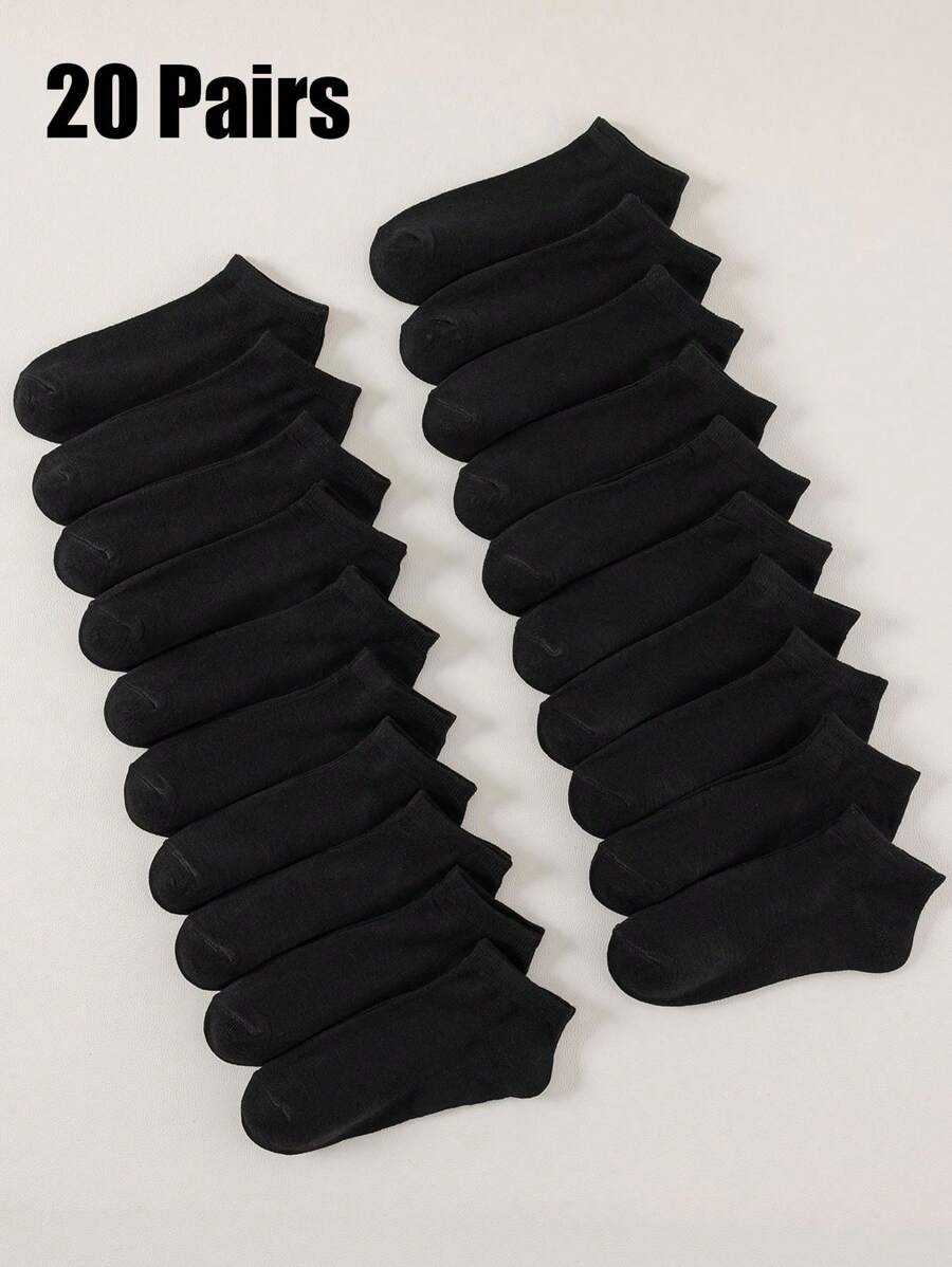 20 Pairs Unisex Basic Black Ankle Socks, Minimalist, Comfortable, Breathable For Daily Wear, Home, Travel