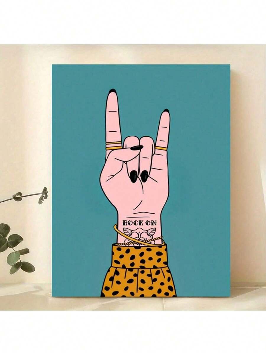 Affiche de style rétro moderne pour décoration murale de salon, chambre à coucher, bureau à domicile - impression d'art sur canevas du geste de la main Rock and Roll, avec ou sans cadre
