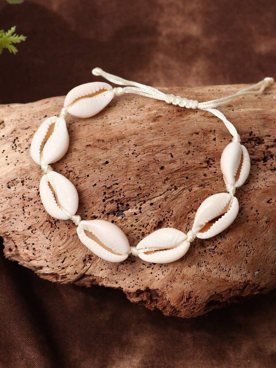ZIRUISP 1 pièce Bracelet d'été pour femme avec coquillage, corde tressée, chaîne réglable, bracelet bangle bohème pour filles, loisirs, vacances