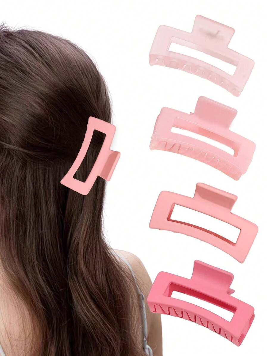 4 Stück Morandi Rosa rechteckige Haarklemmen, mädchenhafte Halbdutt Haargummis, Cut Out Haarspangen als lässige elegante Accessoires, praktisches Geschenk für Schule, Thanksgiving, Jahrestag Sommer