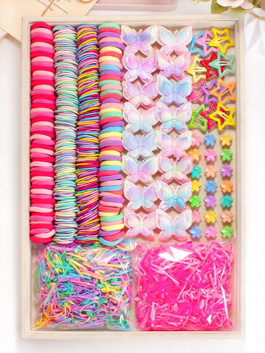 Set de 886 piezas de accesorios para el cabello coloridos para niñas que incluye pasadores con mariposas brillantes, pinzas laterales con estrellas lindas y pasadores de pelo variados, ideal para el verano