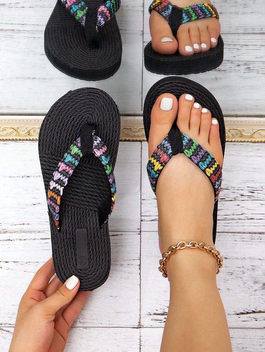 Summer New Women Sandals Outdoor Beach Shoes Straw Rope Bottom Ladies Slippers