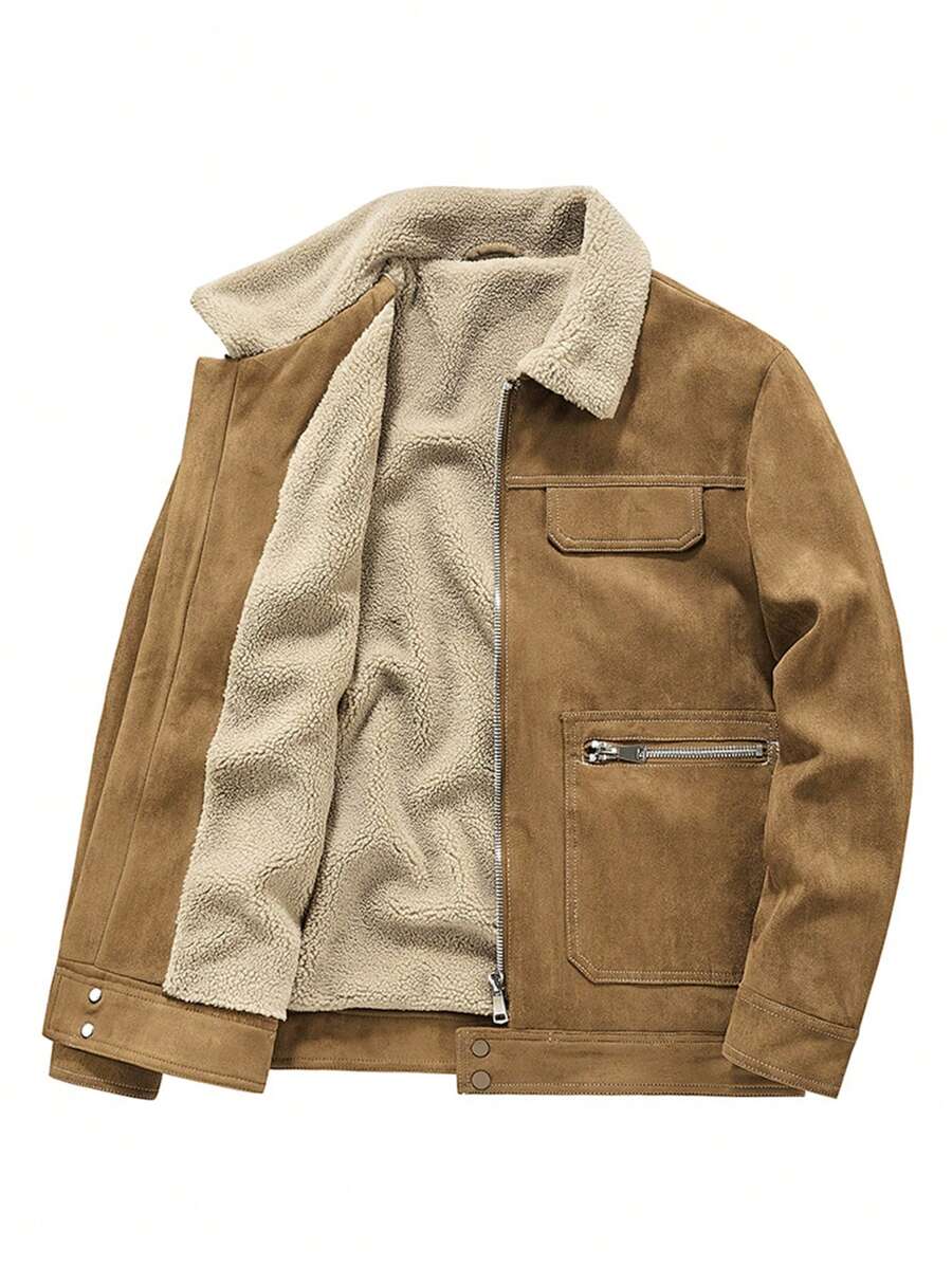 New Deer Suede Men Jacket, Thicken Warm Casual Outerwear For Winter, Plus Size