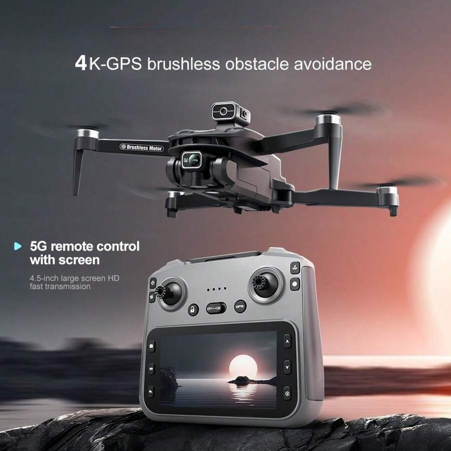 GPS Remote Control Drone With 4.5-Inch Large Screen, Foldable Quadcopter | PTZ Dual HD Cameras | Brushless Motor | Optical Flow Positioning | GPS Auto Return | Includes 2 Batteries For Extended Flight Time | Outdoor Aerial Photography Companion | Toy Drone