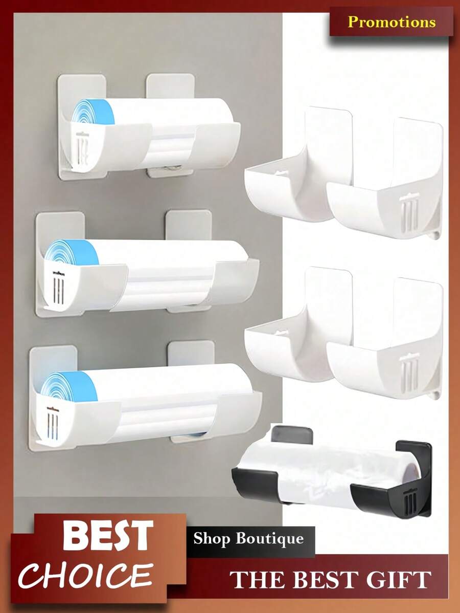 6 buc. Organizare și depozitare bucătărie, decor de perete bucătărie, accesorii bucătărie, raft de depozitare bucătărie cu gol reglabil, rafturi de depozitare bucătărie montate pe perete, suport din plastic fără perforații pentru saci de gunoi, cutie de depozitare cu telecomandă montată pe perete