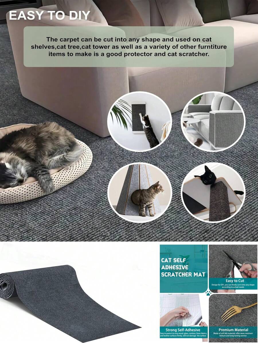 Autocollants de protection à la maison, Anti-griffures de canapé pour chat, Tapis de reptation pour chat, Cadre d'escalade de broyage pour protection de canapé, Protecteur de meuble auto-adhésif pour tapis, Panneau à gratter pour chat, Jouet pour chat