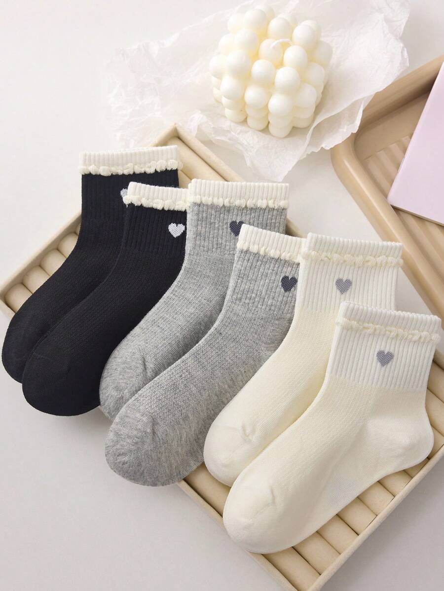 4 pares de calcetines medianos de unicolor con estampado de corazón para niños, calcetines de encaje floral - adecuados para uso diario, versátiles y casuales para todas las estaciones, calcetines deportivos y atléticos para jóvenes, adolescentes, niños y bebés, en colores aleatorios