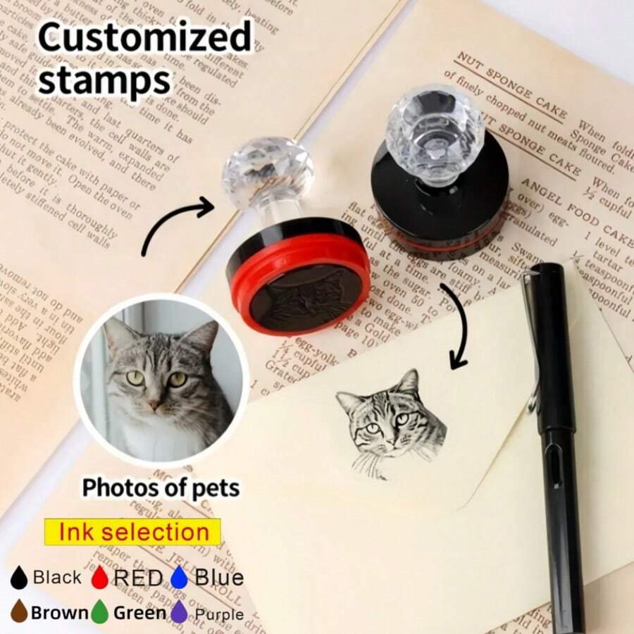 Timbre personnalisé de portrait rond d'animal de compagnie, timbre de logo, 4 cm, 6 options de couleurs (noir, bleu, rouge, vert, violet, marron), souvenir personnalisé, cadeau pour l'anniversaire, Thanksgiving, Noël, timbre amusant de portrait mignon d'animal de compagnie convenant pour les enveloppes et l'envoi postal