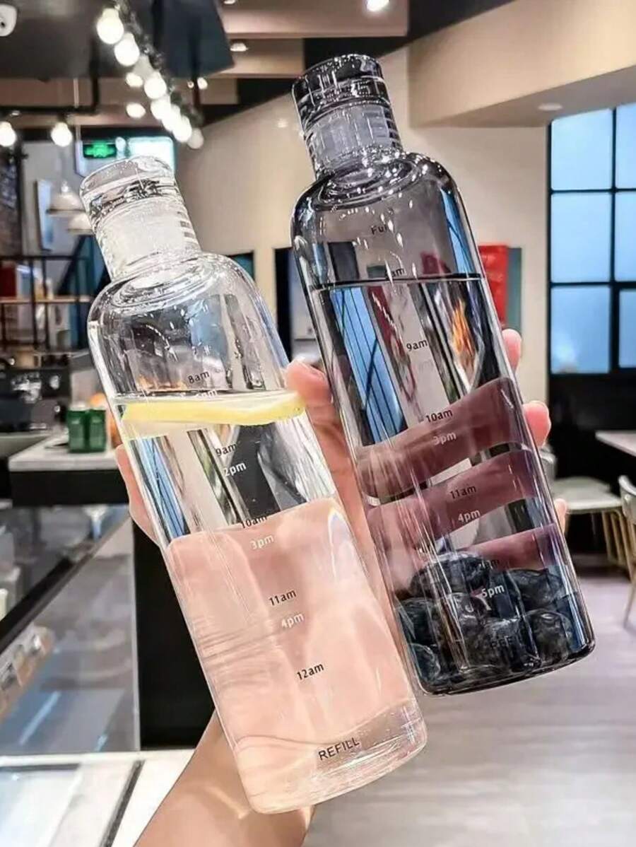 1pc Simple Design Scaled Water Cup, Plastic Bottle, Portable, Heat-Resistant, Shockproof, Sports Water Bottle