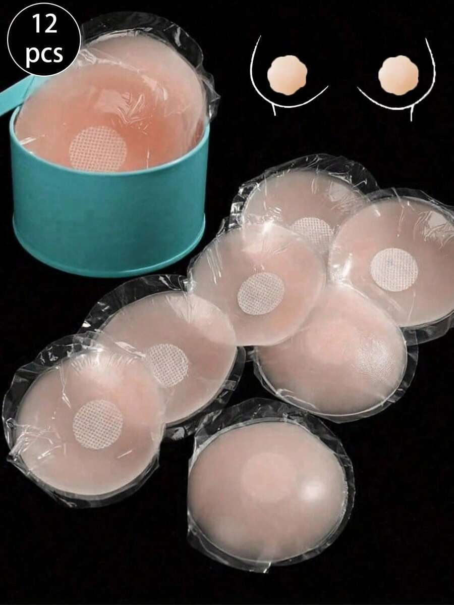12 piezas de cubiertas de silicona reutilizables para pezones de mujer, pétalos para levantar el busto, sujetadores invisibles, parches adhesivos para brasier