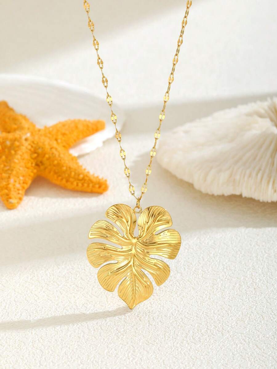 1PC Versatile Fashion Stainless Steel Leaf Pendant Necklace For Women Fashion Party Street Summer Beach Vacation Accessory Birthday Gift For Daily Decoration