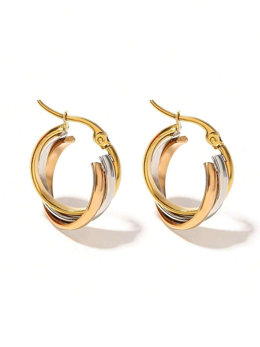 1Pair Multiple Colors Hoop Earrings Stainless Steel Earrings Golden Silver Rose Gold Earrings Simple And Elegant Hoop Earring For Women Teen Jewelry Gifts
