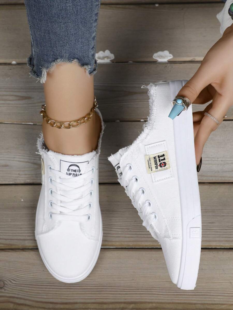 Women's Canvas Shoes, Spring/Summer Korean Casual White Flat Canvas Shoes, Versatile Low-Top Thin Breathable Canvas Sneakers For Female Students, Fashionable Inssp