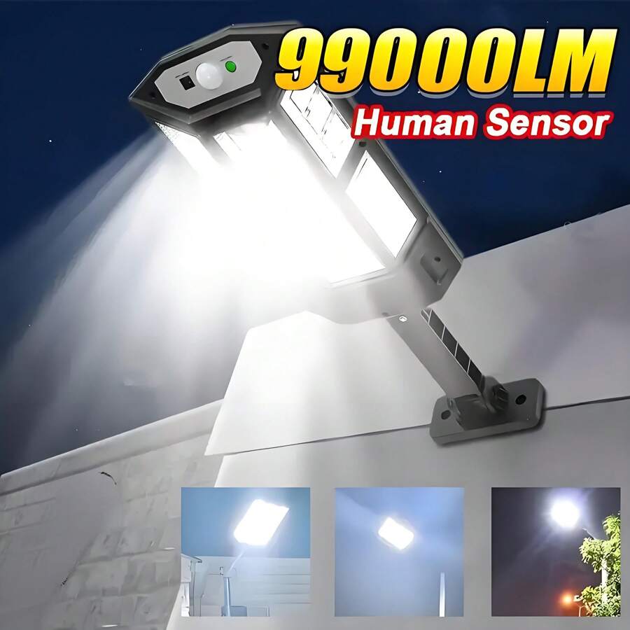 1 Peça Luminária de Parede LED com Sensor de Movimento Alimentada por Energia Solar, Prova d'água IP65, 3 Modos de Iluminação, Controle Remoto, Ângulo Ajustável, Lâmpada de Segurança Plástica para Jardim, Área Externa, Caminho, Entrada