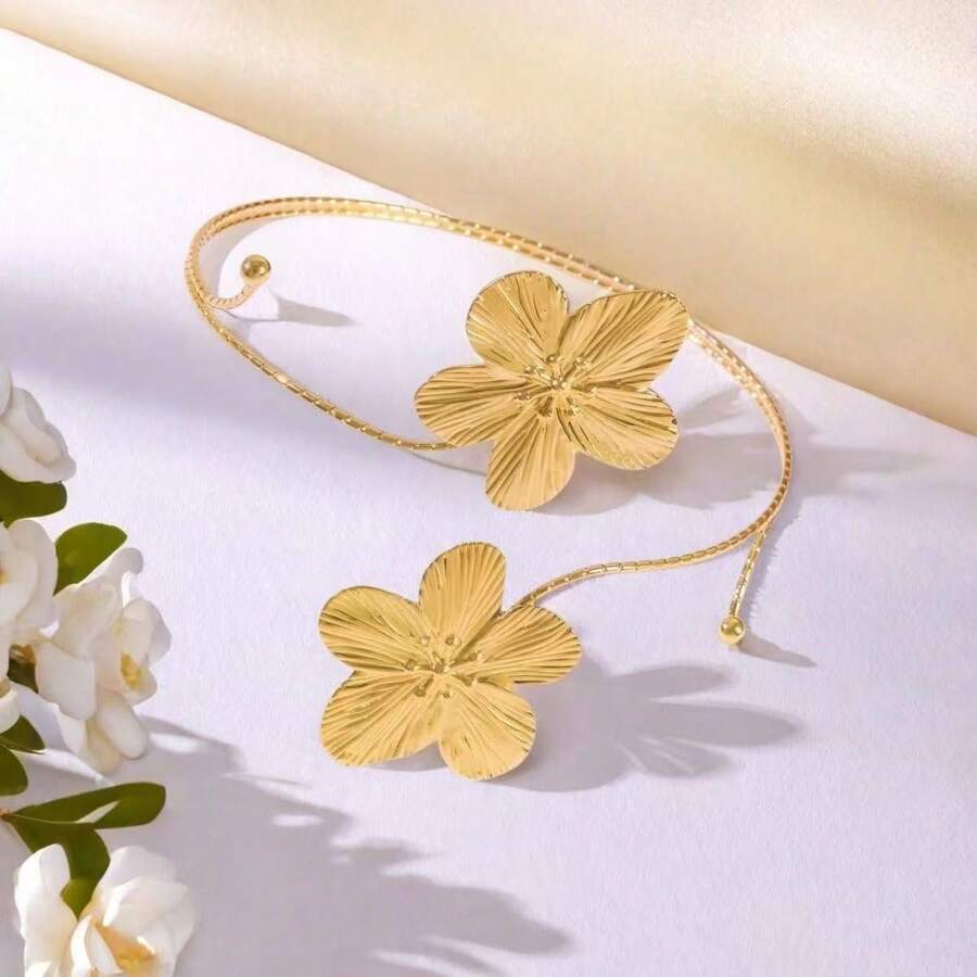 1 pieza de brazalete de metal con flor exagerada, de moda y simple, como regalo para una amiga