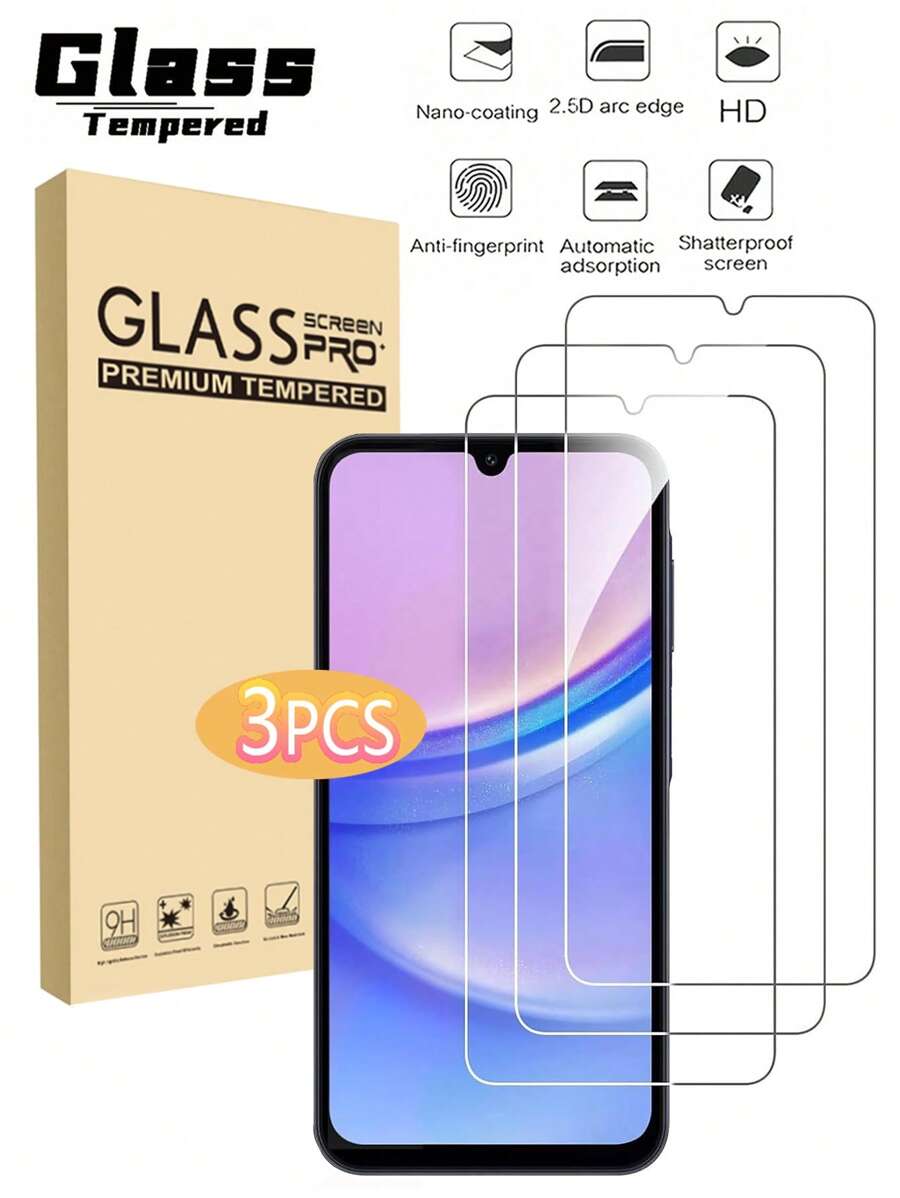 3-pack, compatibel met Galaxy A15 5G/4G-schermbeschermer, mobiele telefoonaccessoires, compatibel met iPhone 16 Pro Max 16 16 Plus 16 Pro 15 Pro Max 15 15 Pro 14 Pro Max 14 13 12 11 gehard glas, hoesjevriendelijk, krasbestendig, geen bubbels, super anti-cadeau voor verjaardagen, familie, vrienden telefoonschermbeschermer