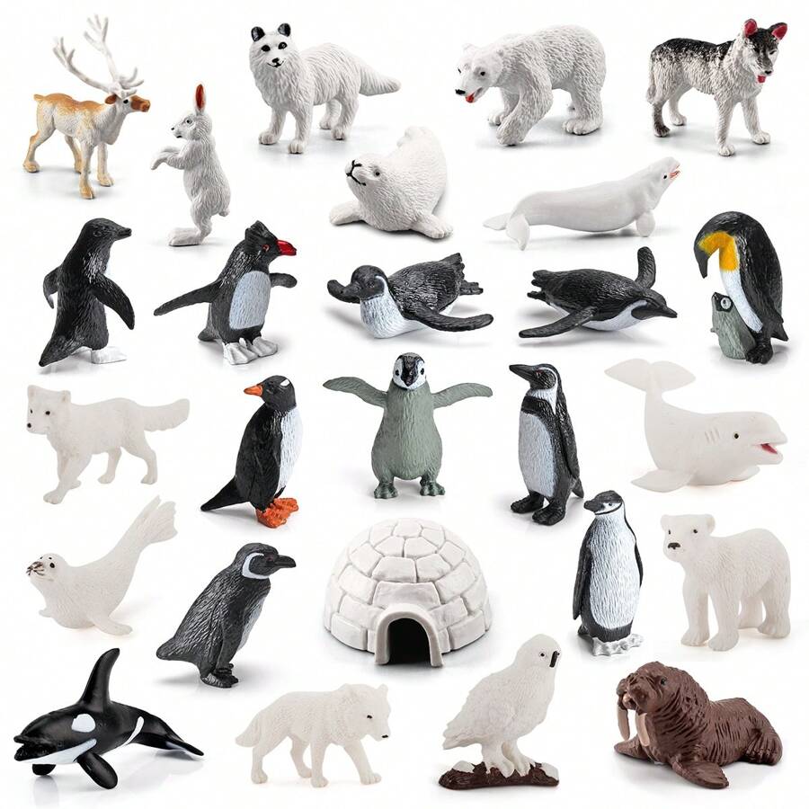 Set de 26 piezas de miniaturas de figuras de animales árticos, regalos de cumpleaños de animales polares para niños pequeños