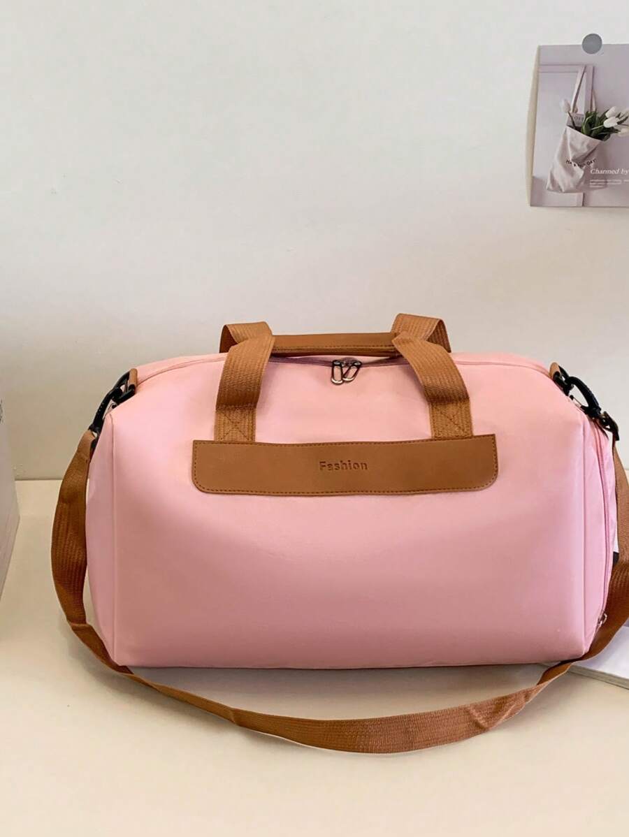 1pc Nylon Contrast Color Handbag, Travel Bag With Wet And Dry Separation, Shoe Compartment, Crossbody Strap, Suitable For Men & Women