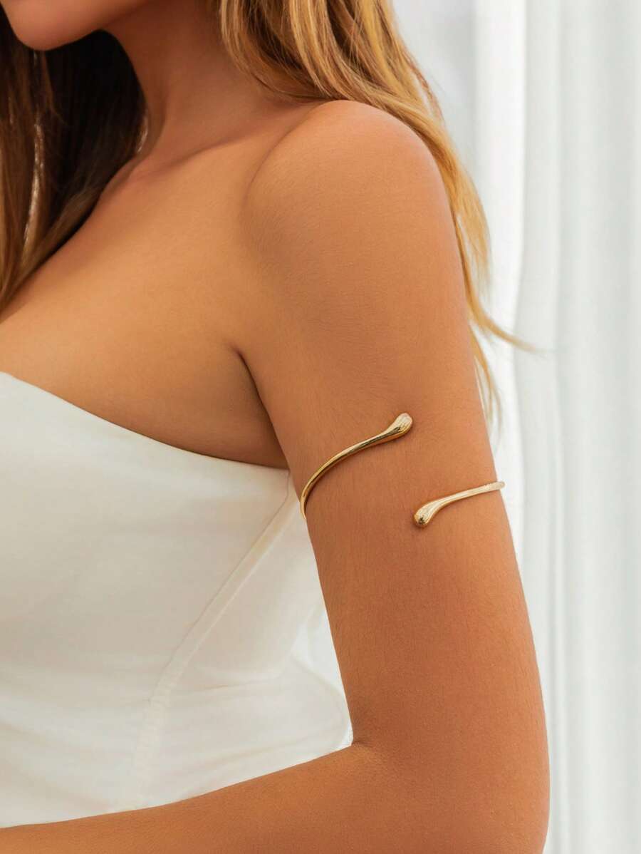1pc European & American Design Lava Opening Arm Chain, Fashionable Liquid Flow Style Metal Arm Bracelet (Actual Shape Is Flat, Freely Adjustable)