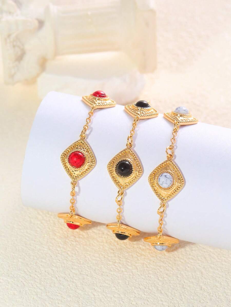 1 Stück Armband für Damen mit geometrischem asymmetrischem eingesetztem Kunsttürkis, retro elegant minimalistisch